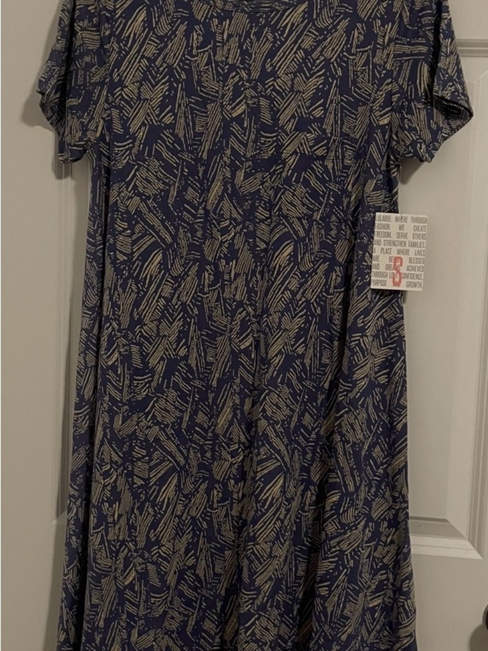 LuLaRoe Carly Navy and Beige Patterned Short Sleeve Dress